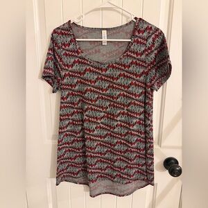 Lularoe Irma Disney Minnie Mouse Patterned Gray and Red Women's Top size Small